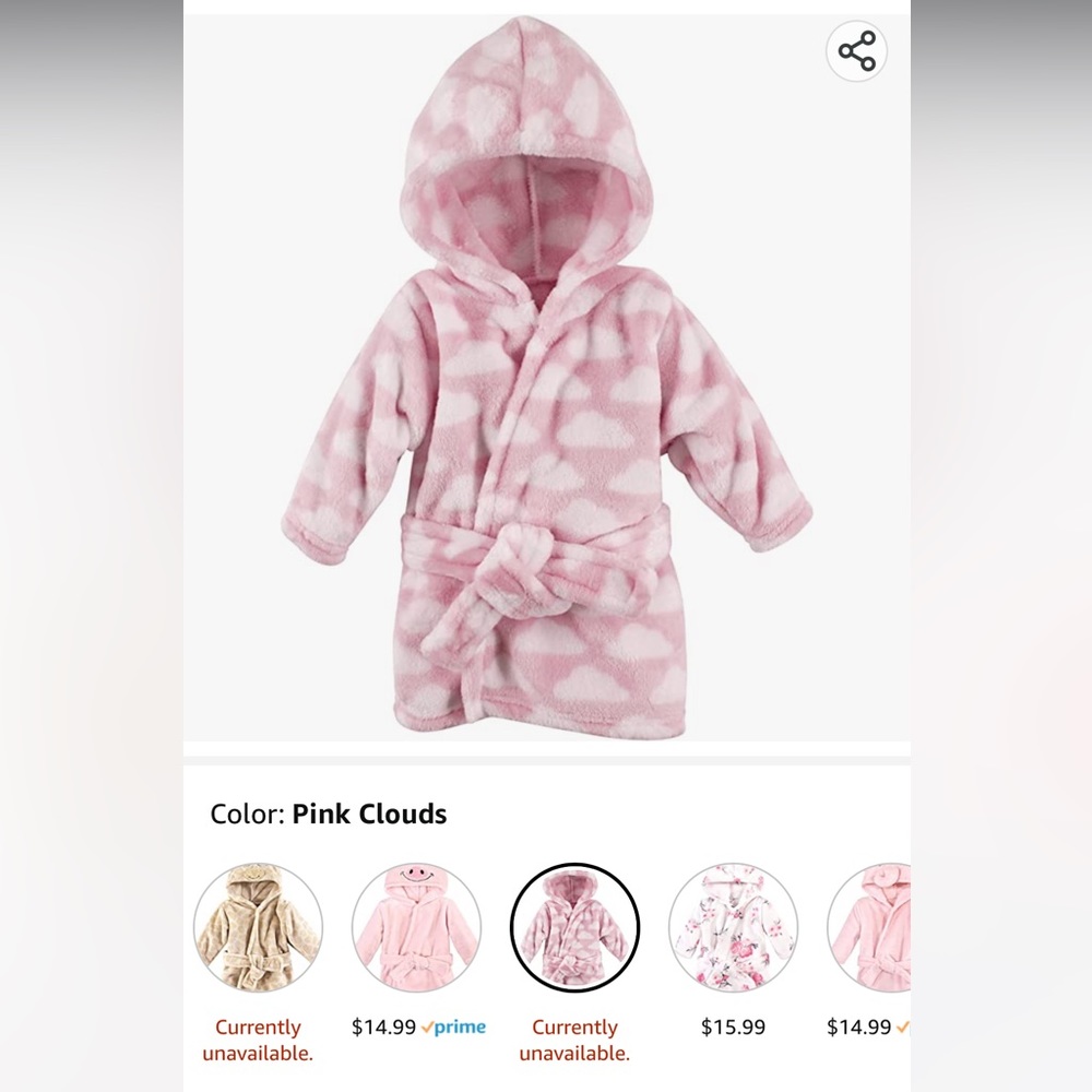 Hudson Baby girl fuzzy cloud robe 0-9 month